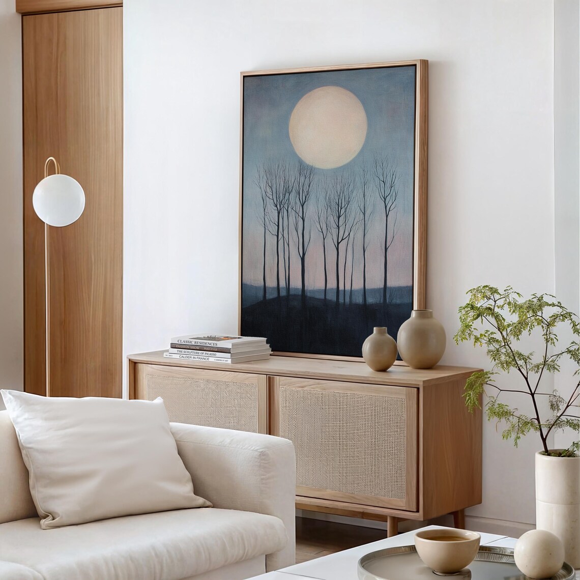 Minimalist Moonlit Forest Art Print, Evening Landscape - Image 5