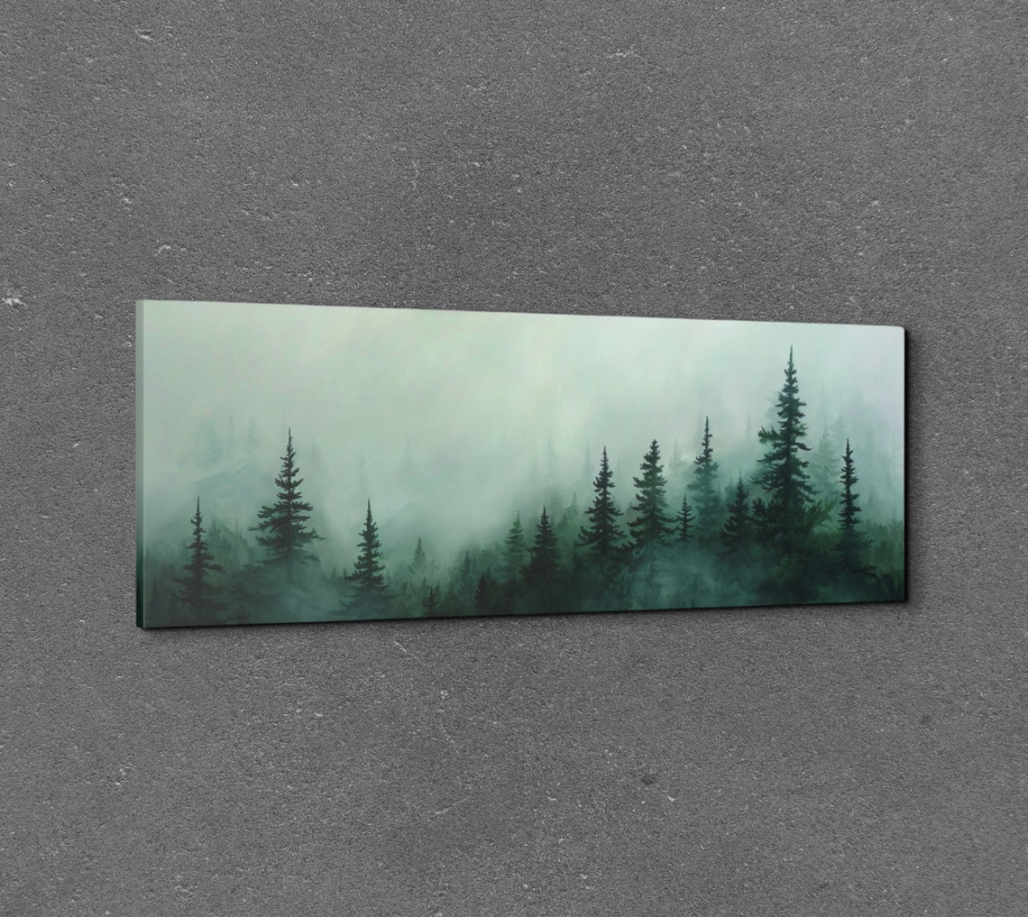 Foggy Pine Treeline Fading Into Soft Morning Mist Panoramic Poster - Image 3