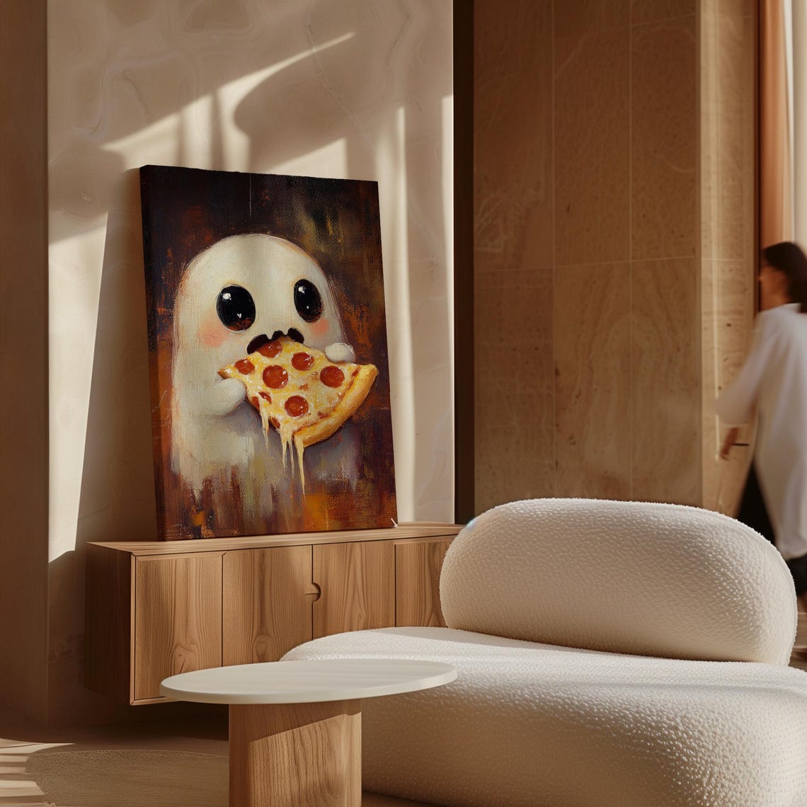 Ghost Eating Pizza Whimsical Halloween Wall Art Spooky Foodie Funny Ghost Poster Cute Ghost And Pizza Lover Artwork For Decor - Image 6