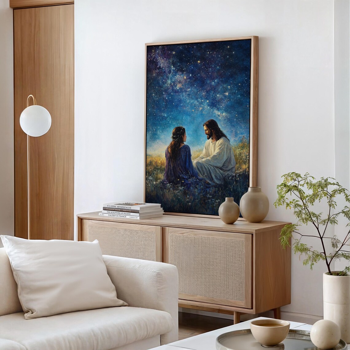 Jesus And Woman Under Starry Night Sky Peaceful Christian Poster - Image 5