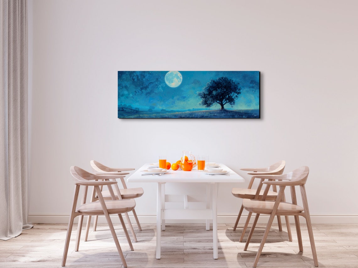 Full Moon Over Lone Tree Starry Night Panoramic Landscape Poster - Image 6