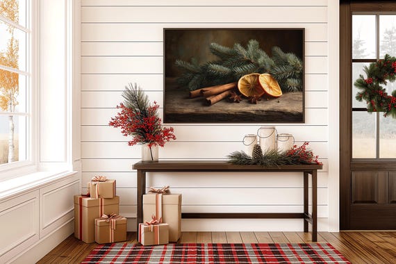 Rustic Winter Still Life With Pine Cinnamon And Orange