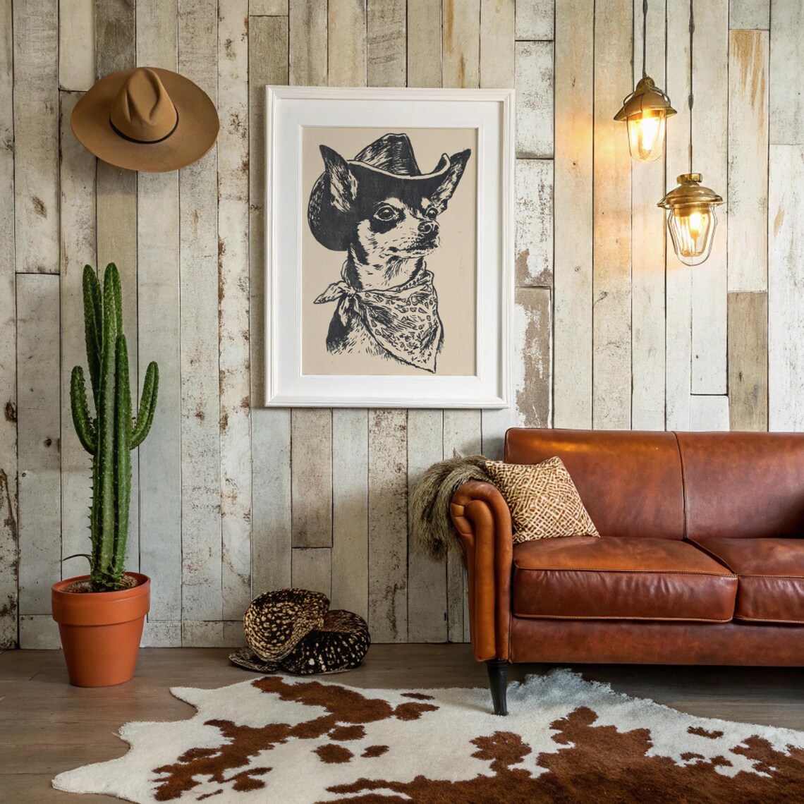 Cowboy Chihuahua Dog in Hat Western Art Print