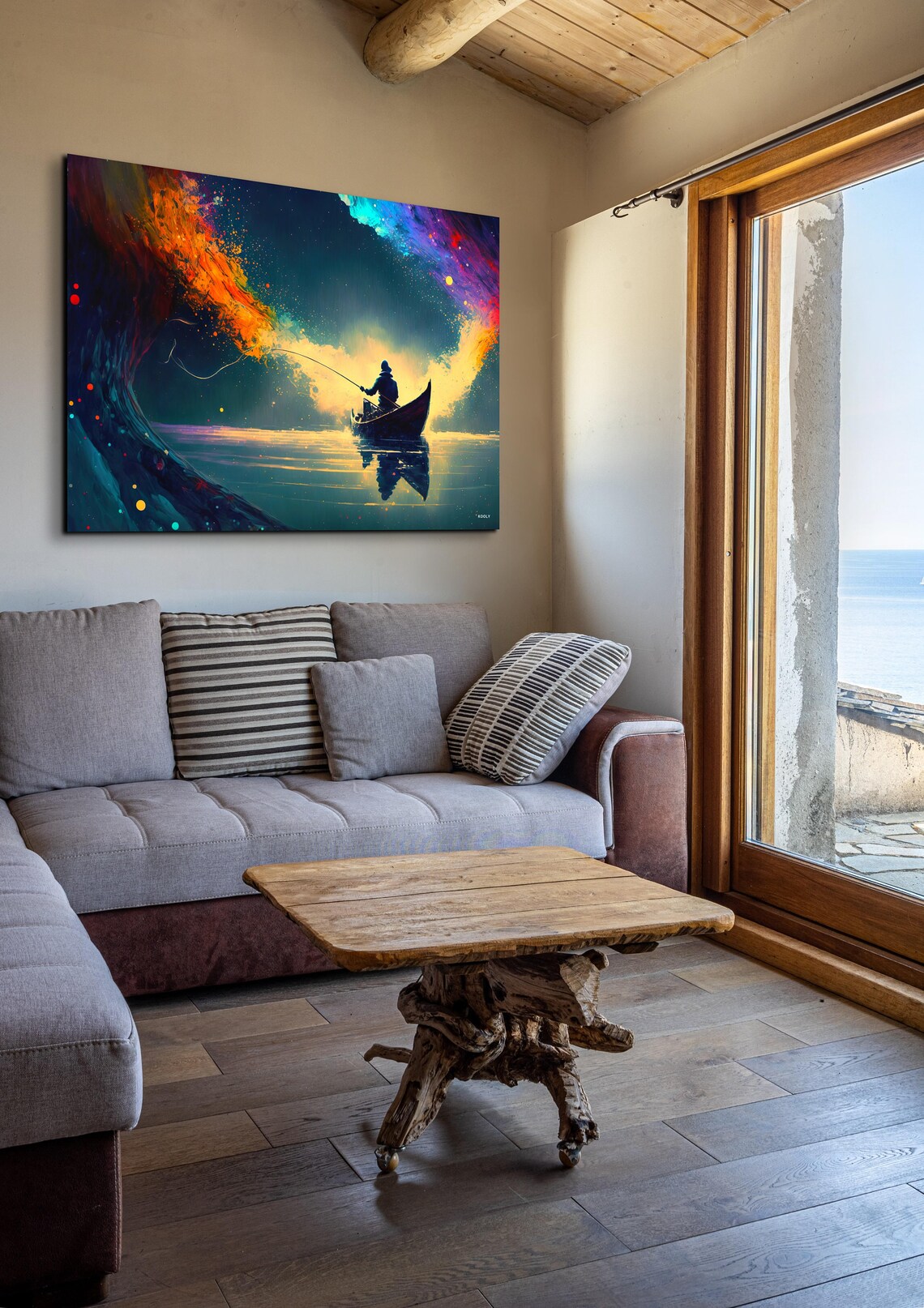 Cosmic Fisherman Ocean Boat Starry Night Galaxy Painting Poster - Image 4