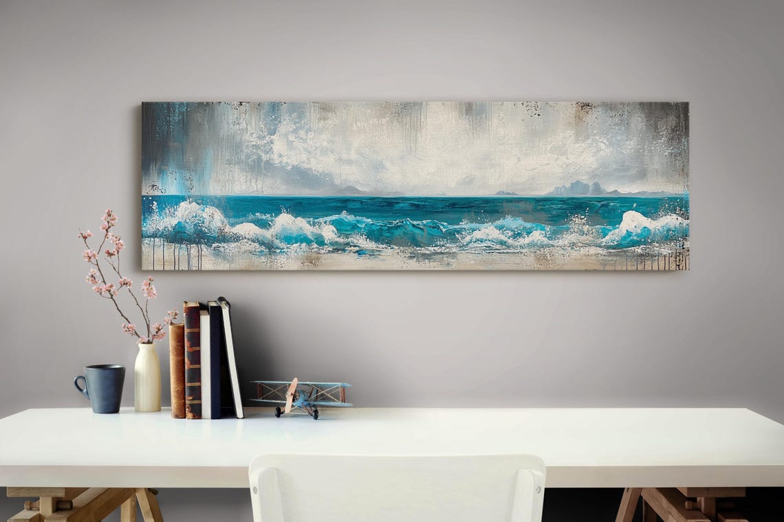 Abstract Blue Ocean Waves Beach Seascape Modern Nautical Art Print