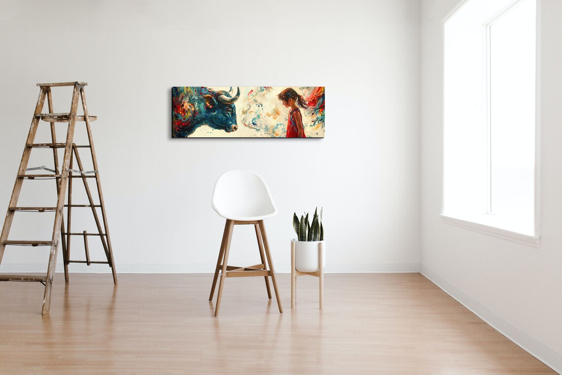 Abstract Girl vs Bull Colorful Wall Art Print - Image 7