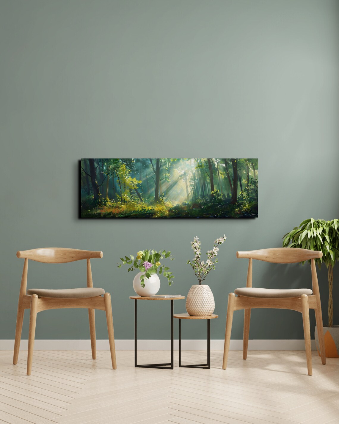Panoramic Forest, Foggy Pine Tree Landscape Art Print - Image 4
