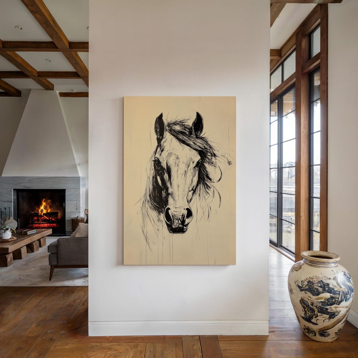Expressive Front Facing Horse Ink Sketch Equine Painting Poster - Image 5
