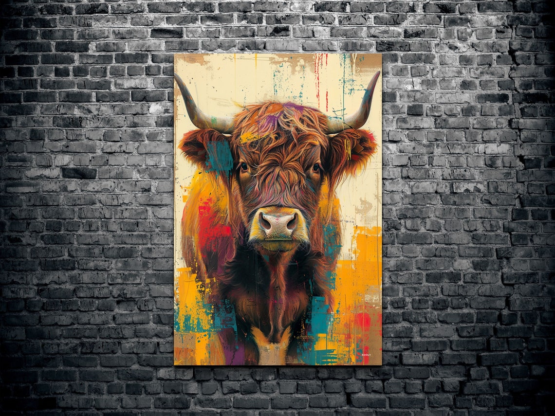 Highland Cow Colorful Abstract Portrait Mid Century Cow Poster - Image 2