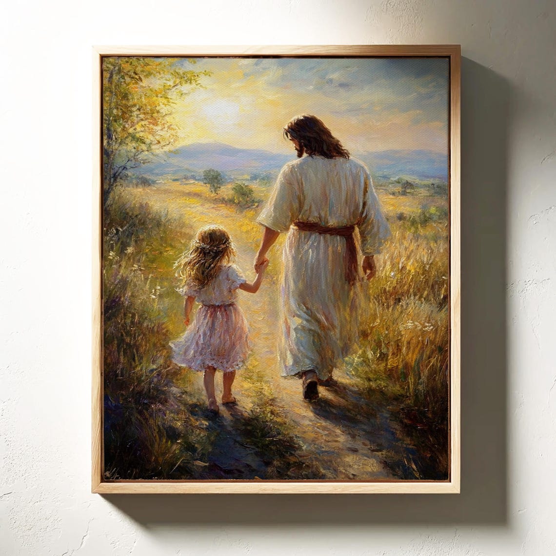 Jesus Walking With A Child At Sunset Tender Christian Scene Poster - Image 3