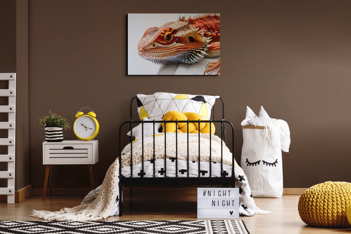 Bearded Dragon Close Up Portrait Fiery Orange Reptile Art Poster - Image 6