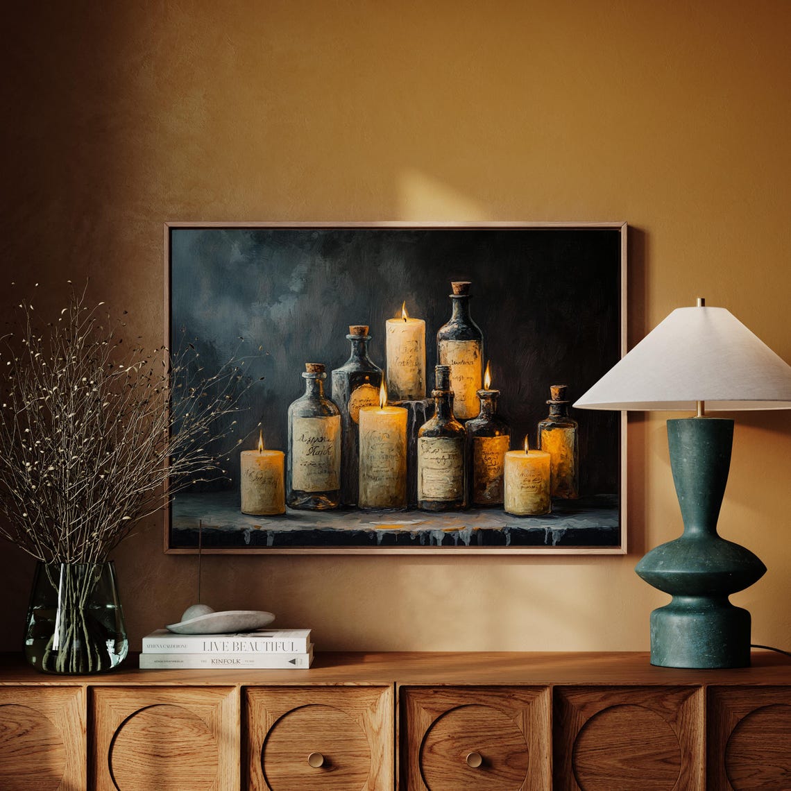Vintage Apothecary Bottles And Glowing Candles Dark Rustic Poster - Image 6
