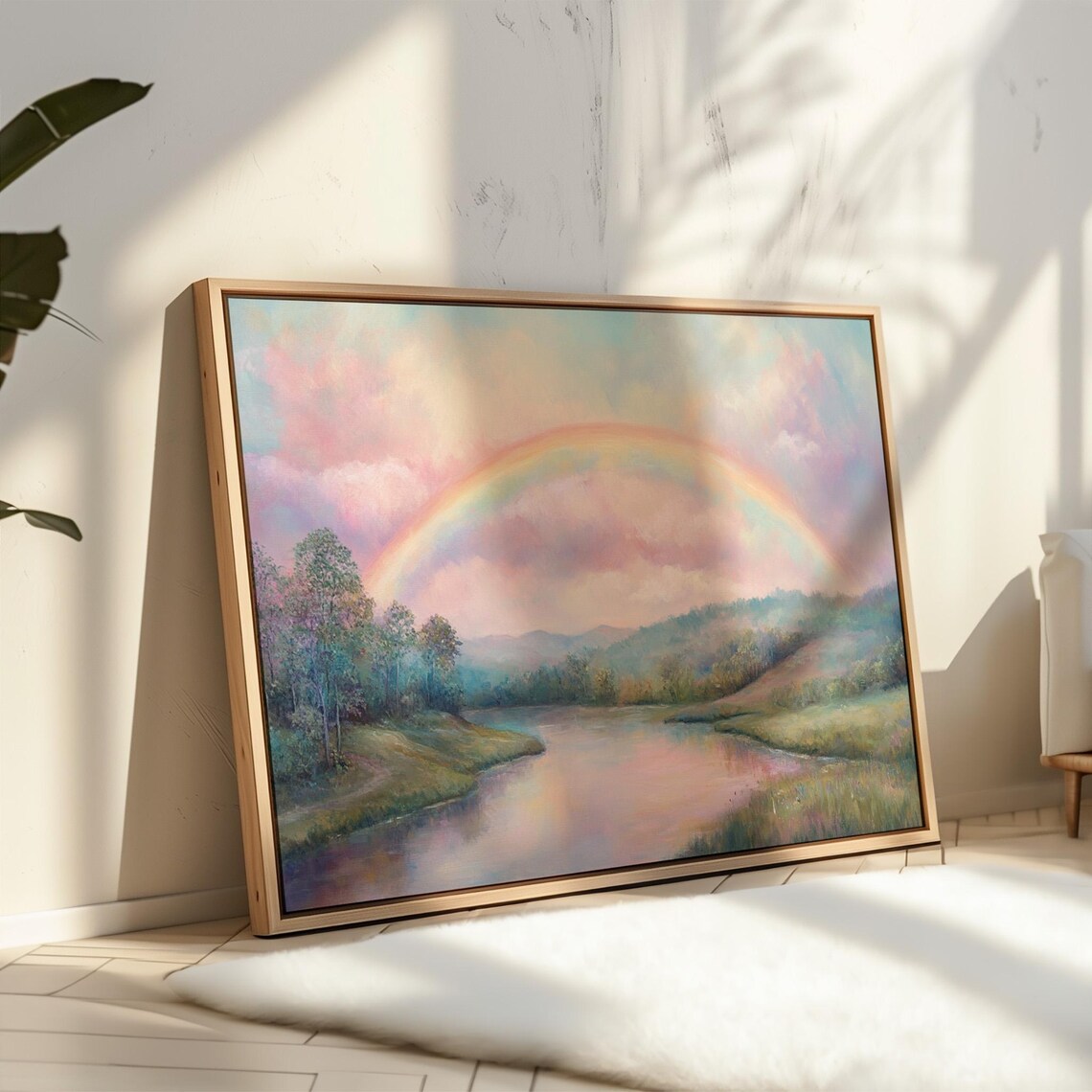 Pastel Rainbow Over Tranquil River Landscape - Image 3