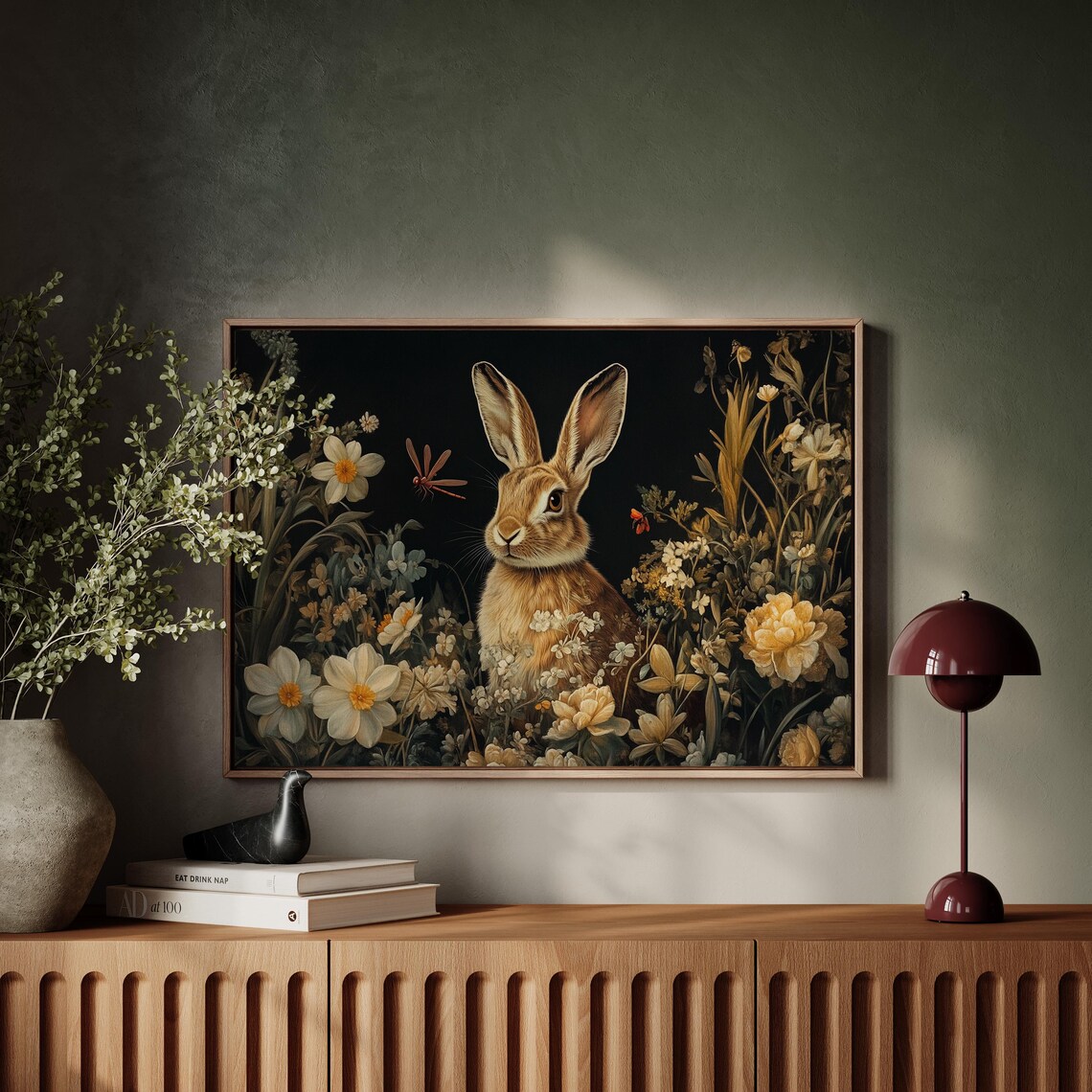 Rabbit In Wildflower Meadow, Rustic Floral Art Print - Image 6