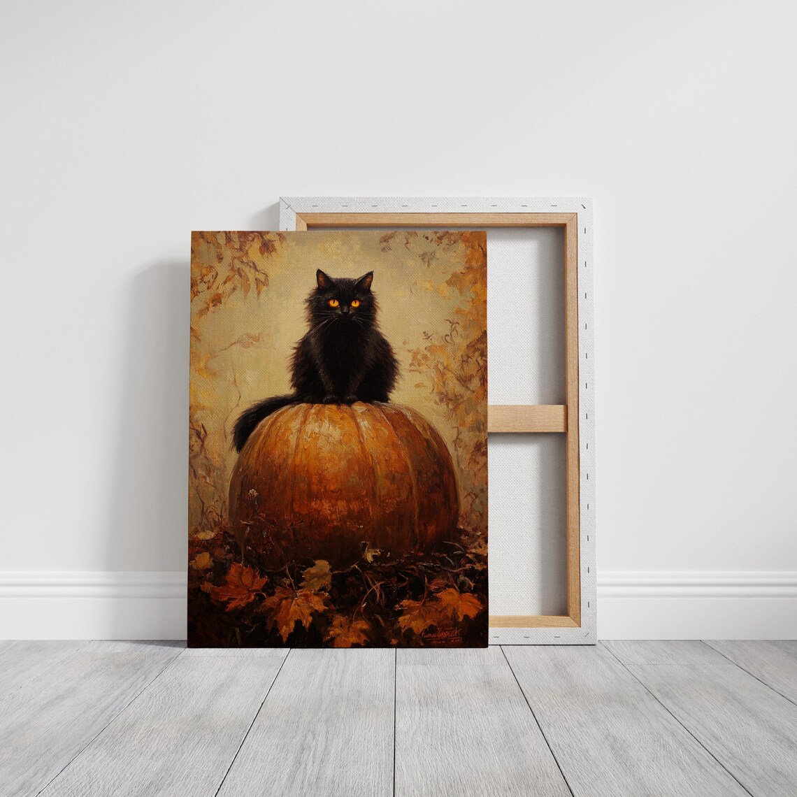 Black Cat On Pumpkin, Cozy Fall Halloween Art - Image 3