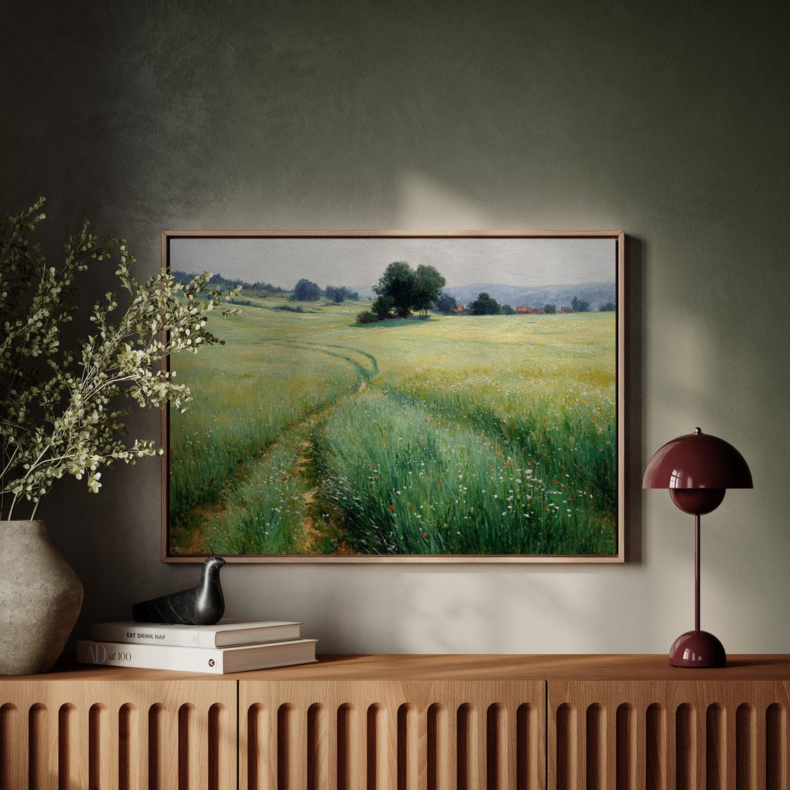 Path Through Green Meadow Wildflowers Impressionist Art Poster