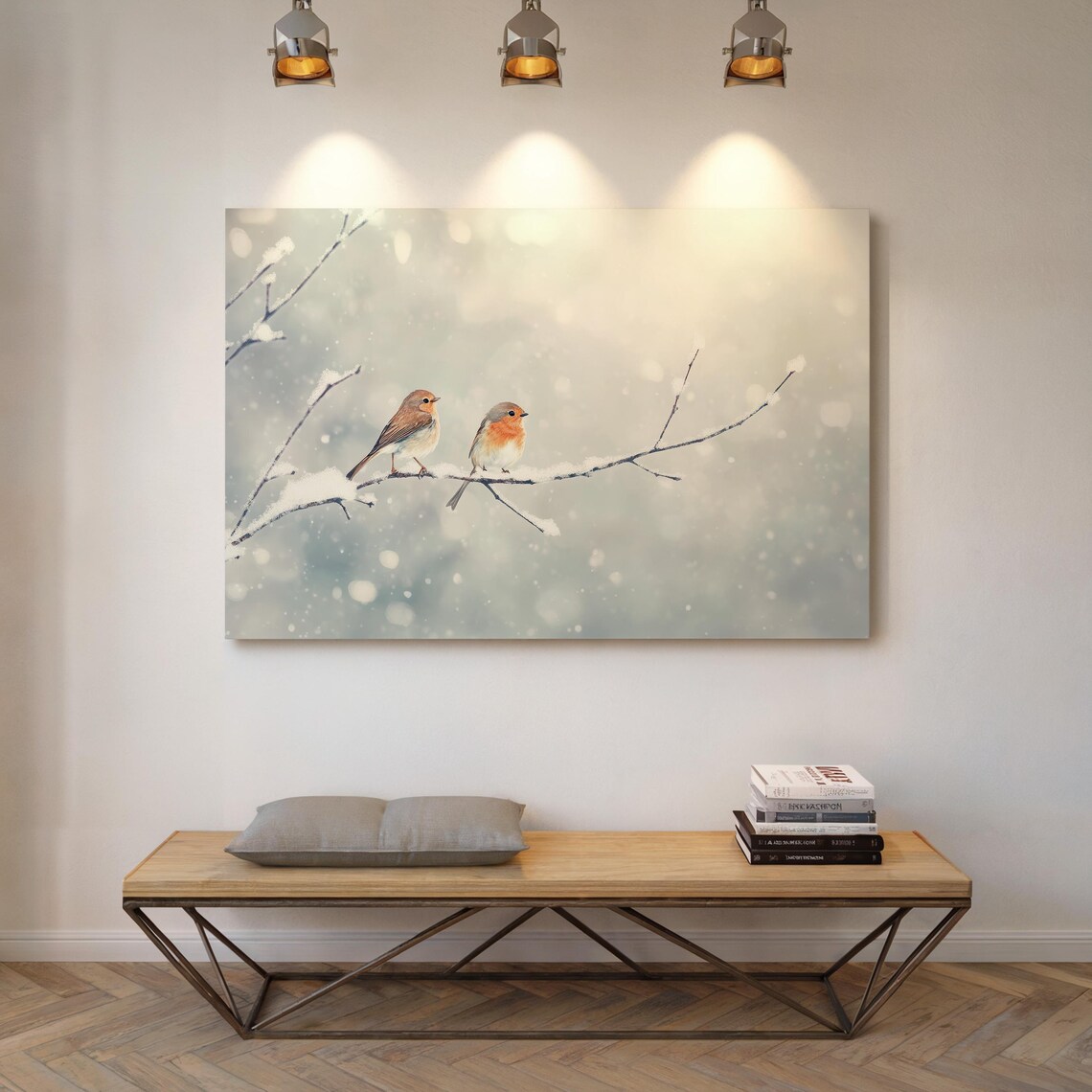 Two Birds Sharing A Branch In Winter, Farmhouse Christmas - Image 5