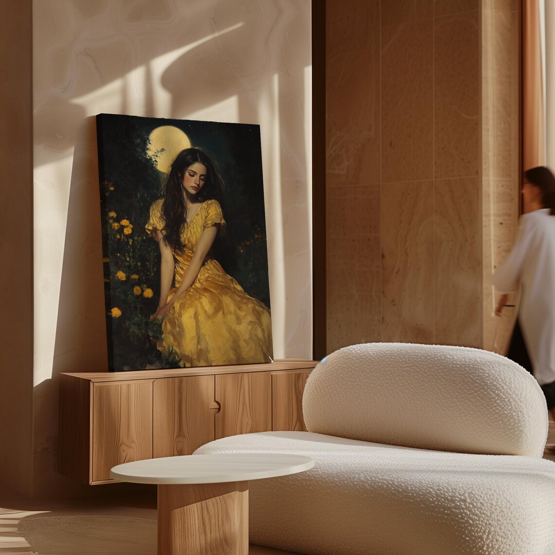 Elegant Woman Golden Gown Full Moon Night Garden Romantic Poster - Image 6