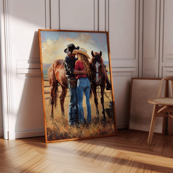 Romantic Cowboy Couple Western Country Love Art Print