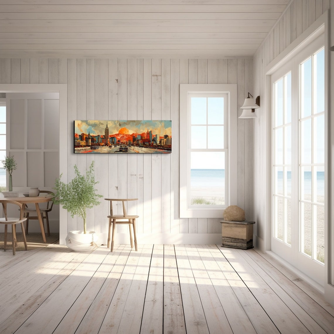 Retro City Boulevard Sunset with Ferris Wheel Panorama Wall Art - Image 7