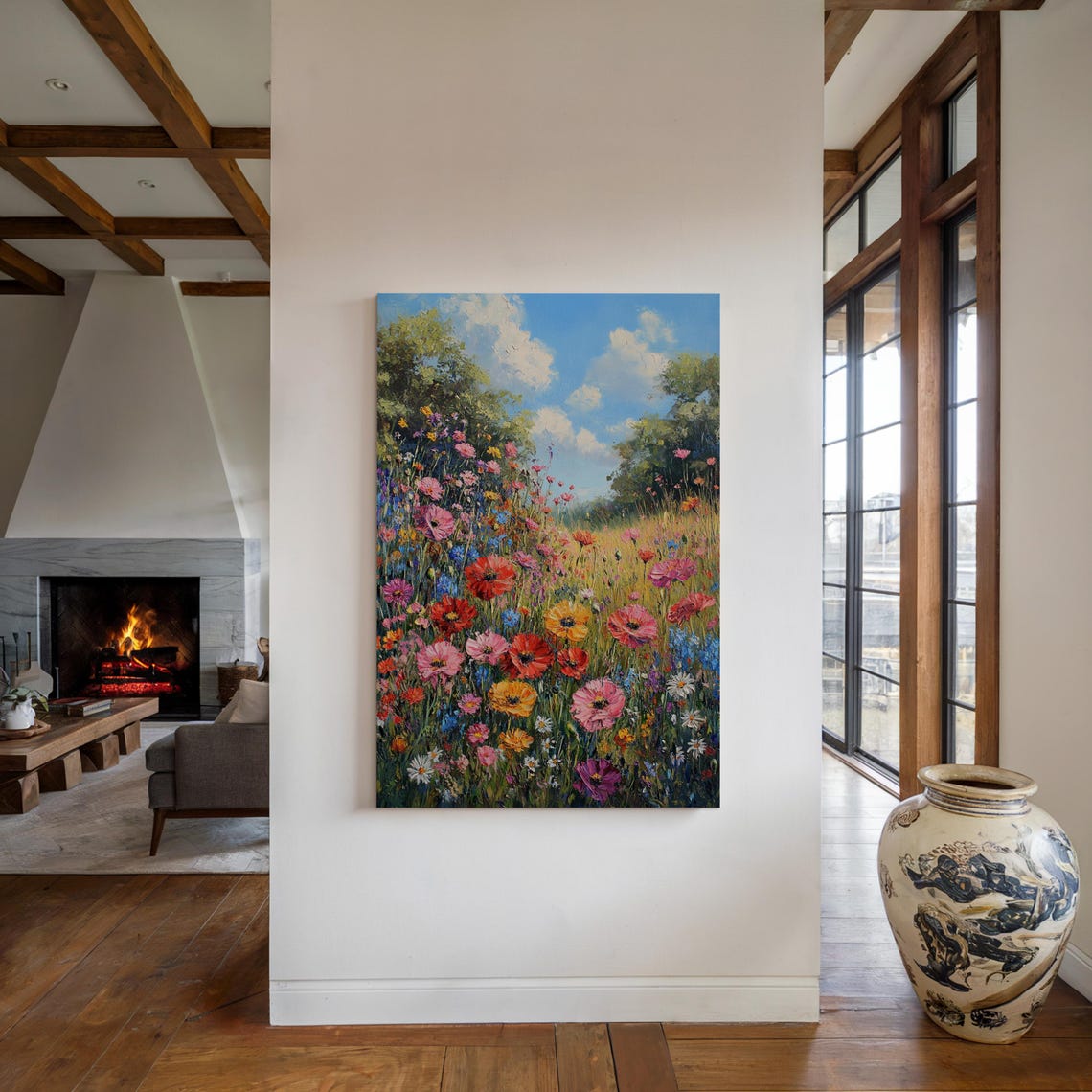 Vibrant Wildflower Meadow Lush Floral Landscape Oil Painting Poster - Image 4