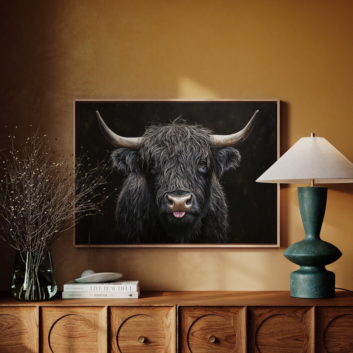 Black Highland Cow Tongue Out Funny Farmhouse Portrait Poster - Image 5