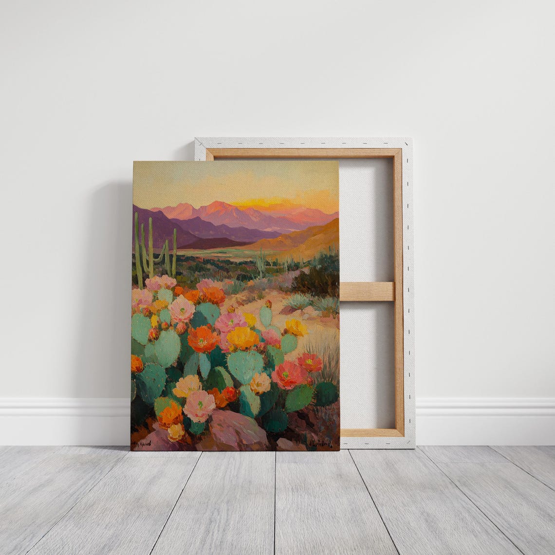 Vibrant Desert Cactus Flower Art Southwest Landscape Sunset Poster - Image 3