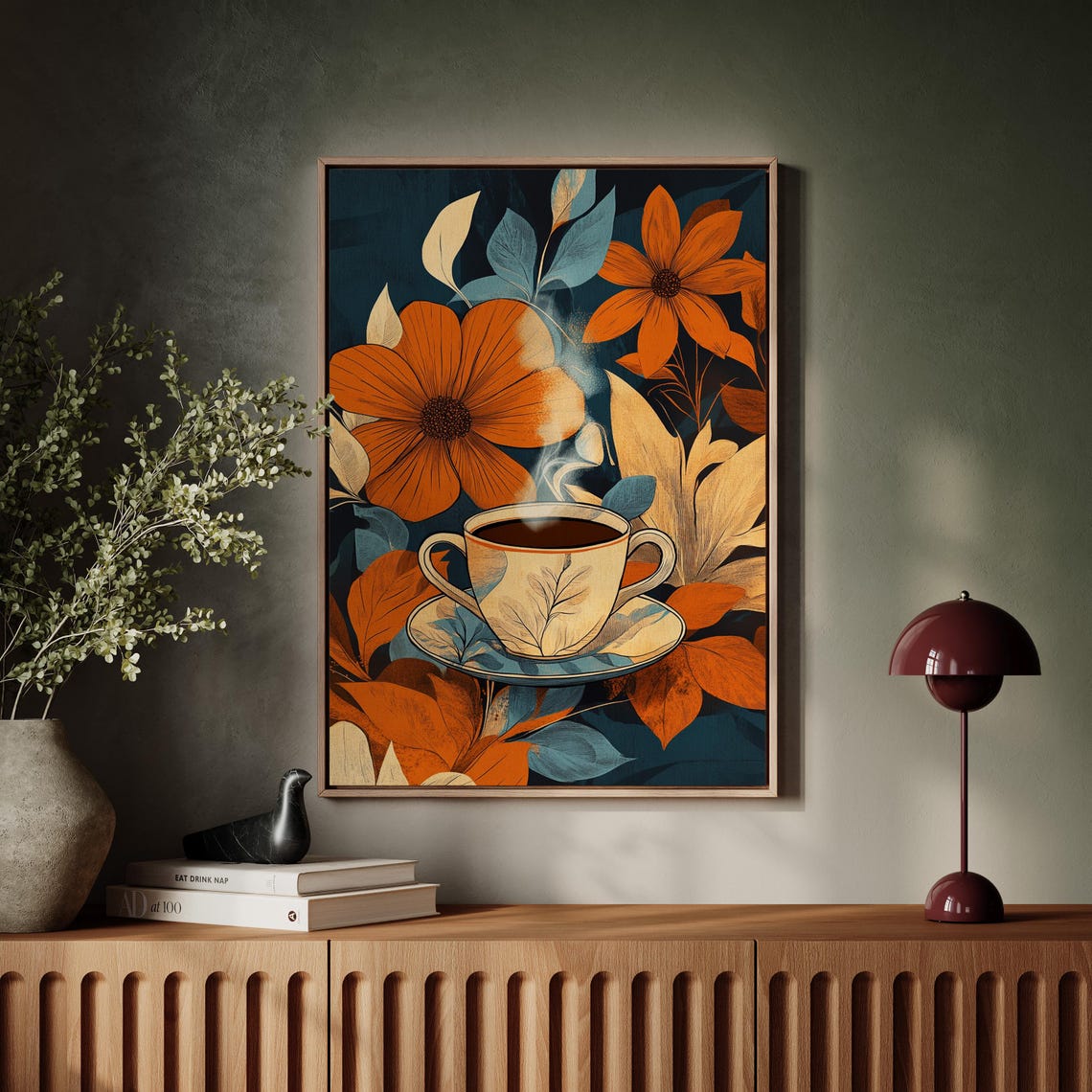 Vintage Coffee Cup With Autumn Florals Retro Botanical Art Poster - Image 7