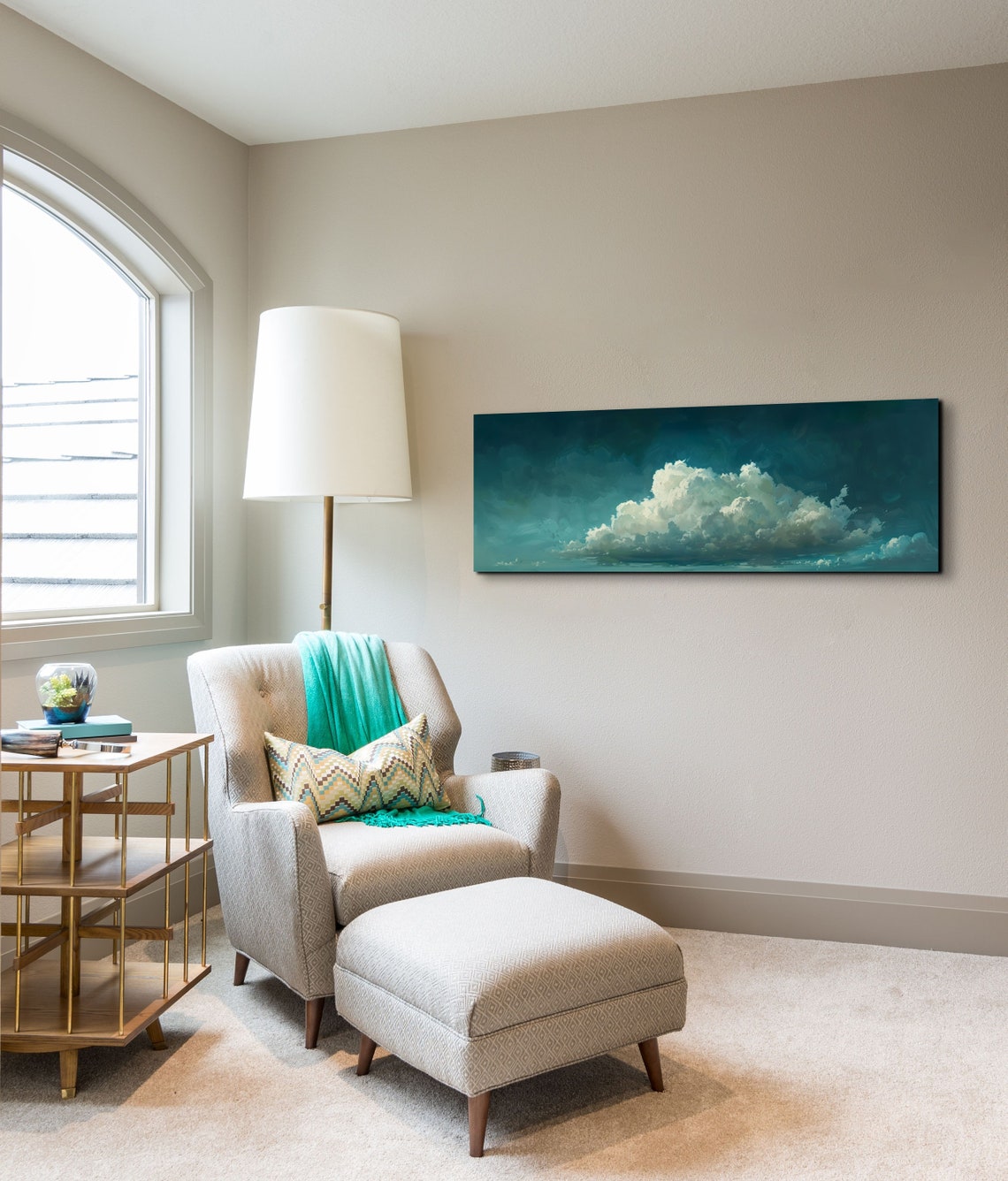 Towering White Cloud Bank Under Dark Teal Storm Sky Panoramic Poster - Image 3
