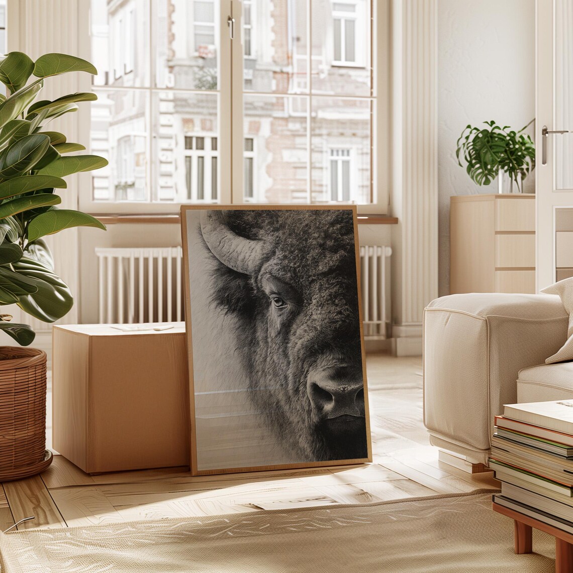 Majestic Bison Portrait Black And White Wildlife Photography Poster