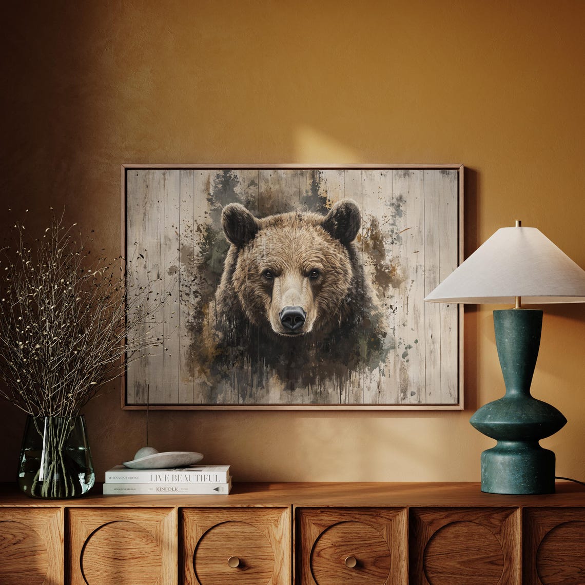 Grizzly Bear Portrait Rustic Weathered Wood Wilderness Poster - Image 4