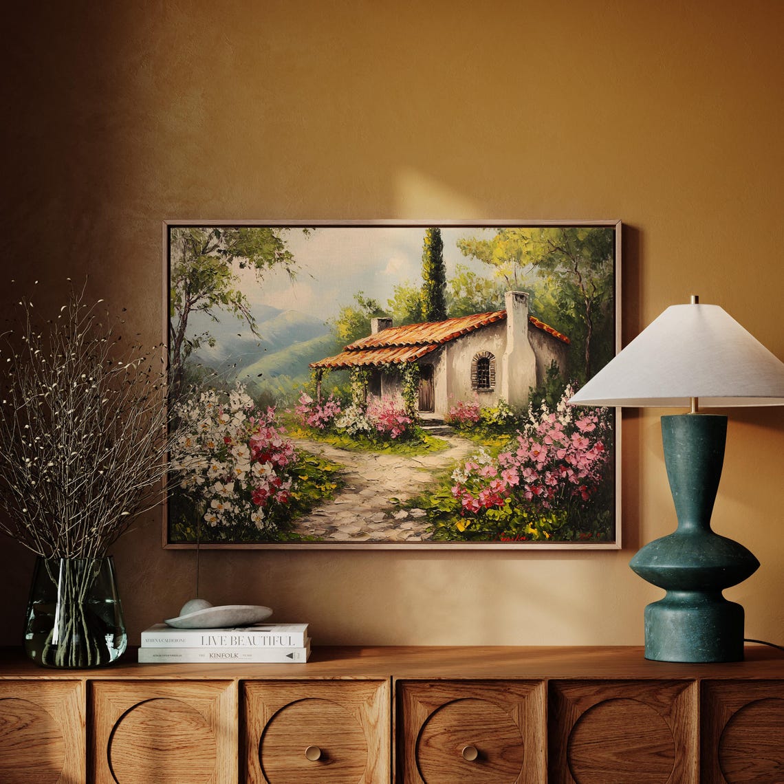Mediterranean Cottage With Terracotta Roof And Flower Garden Wall Art - Image 4