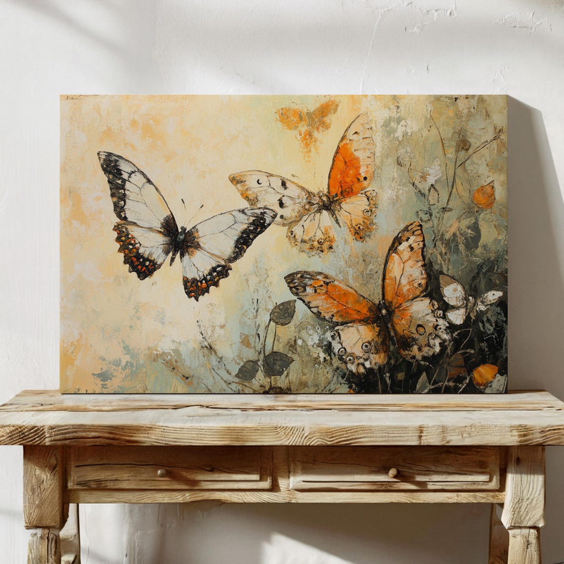 Three Butterflies on Textured Cream Canvas Vintage Nature Poster - Image 6
