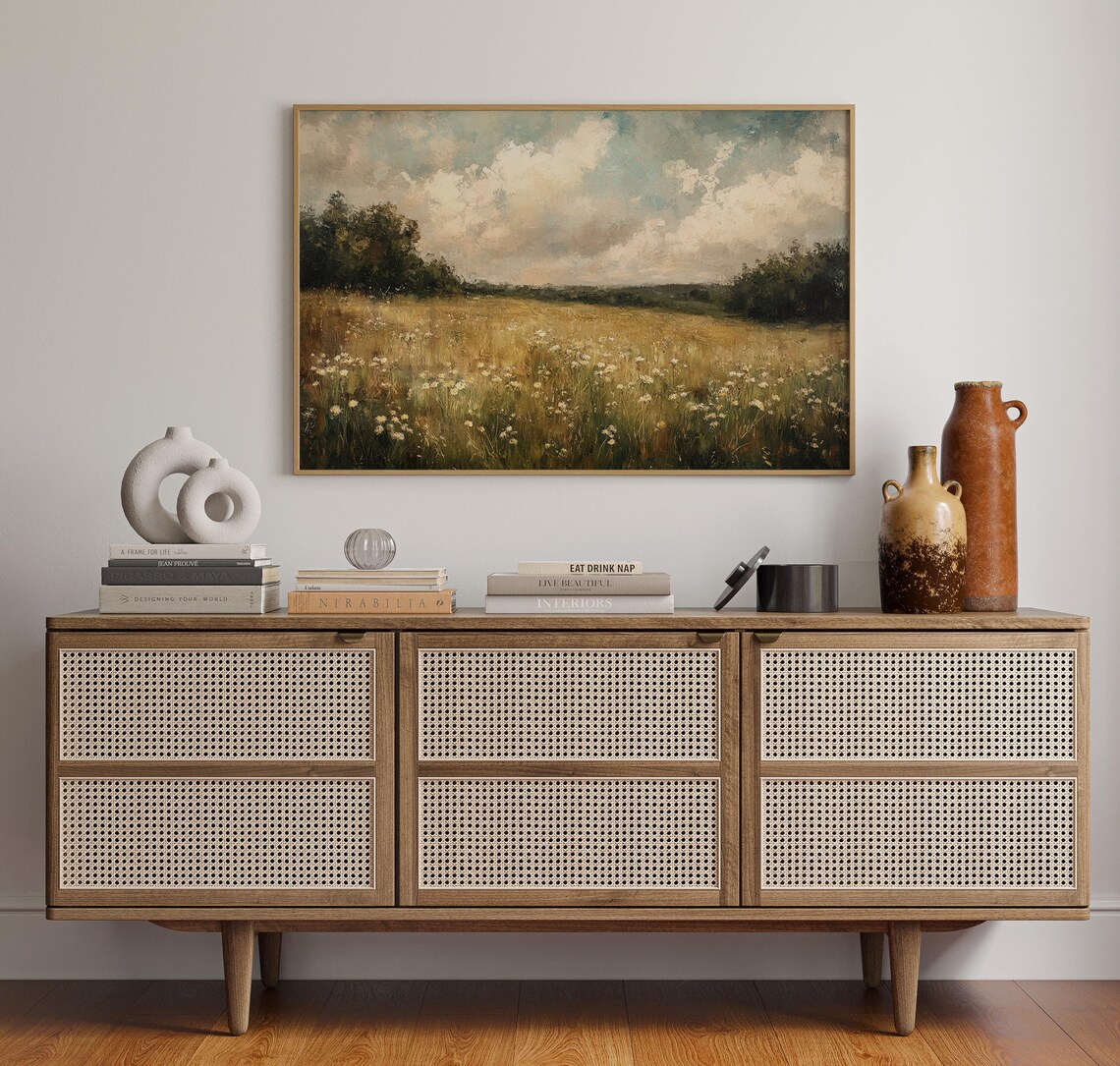 Golden Daisy Field - Rustic Impressionist Landscape - Image 5