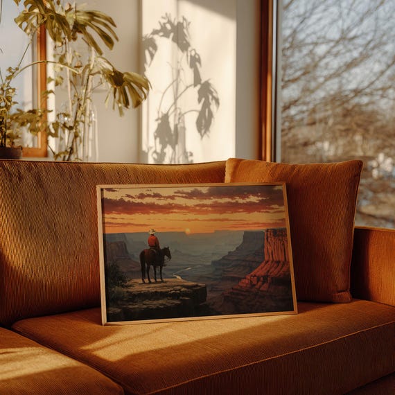 Cowboy Sunset Ride Western Canyon Print