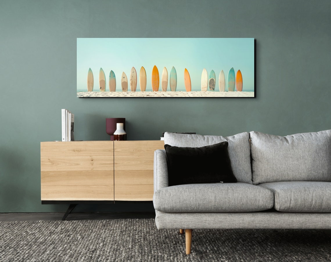 Pastel Surfboards Lined Up on a Retro Beach Panoramic Poster - Image 5