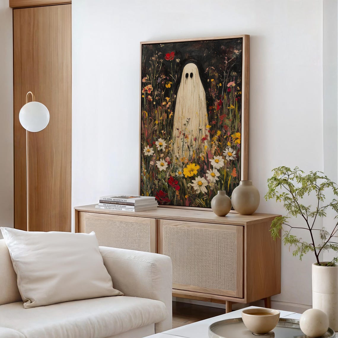 Gentle Sheet Ghost Among Bright Wildflowers in a Meadow Poster - Image 4