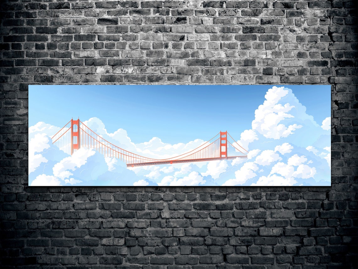 Golden Gate Bridge Above Fluffy Clouds Blue Sky Panoramic Poster - Image 2