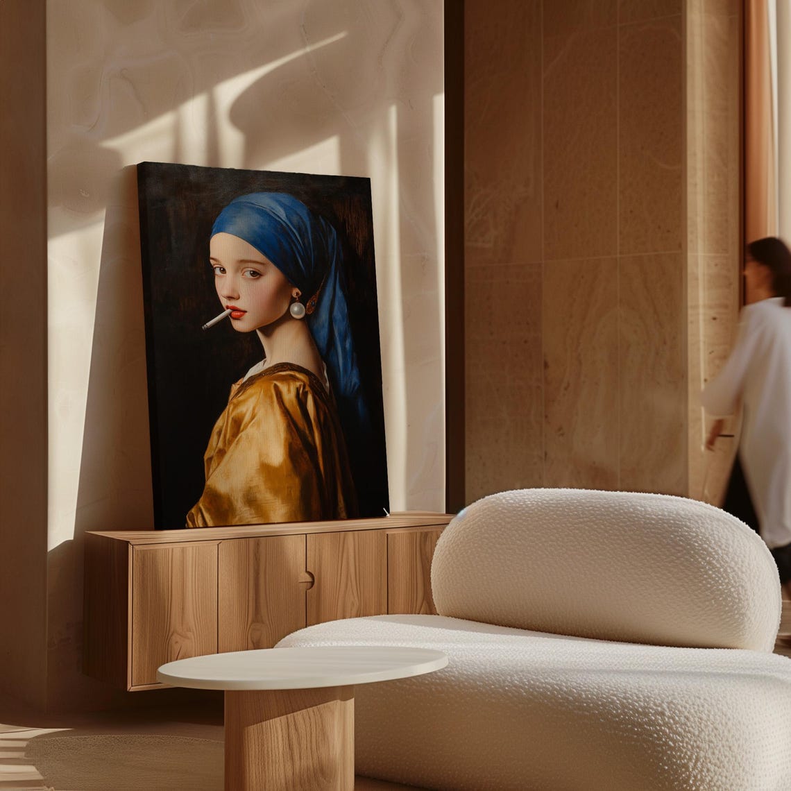 Girl With Pearl Earring Smoking Edgy Pop Art Parody Painting Poster - Image 6
