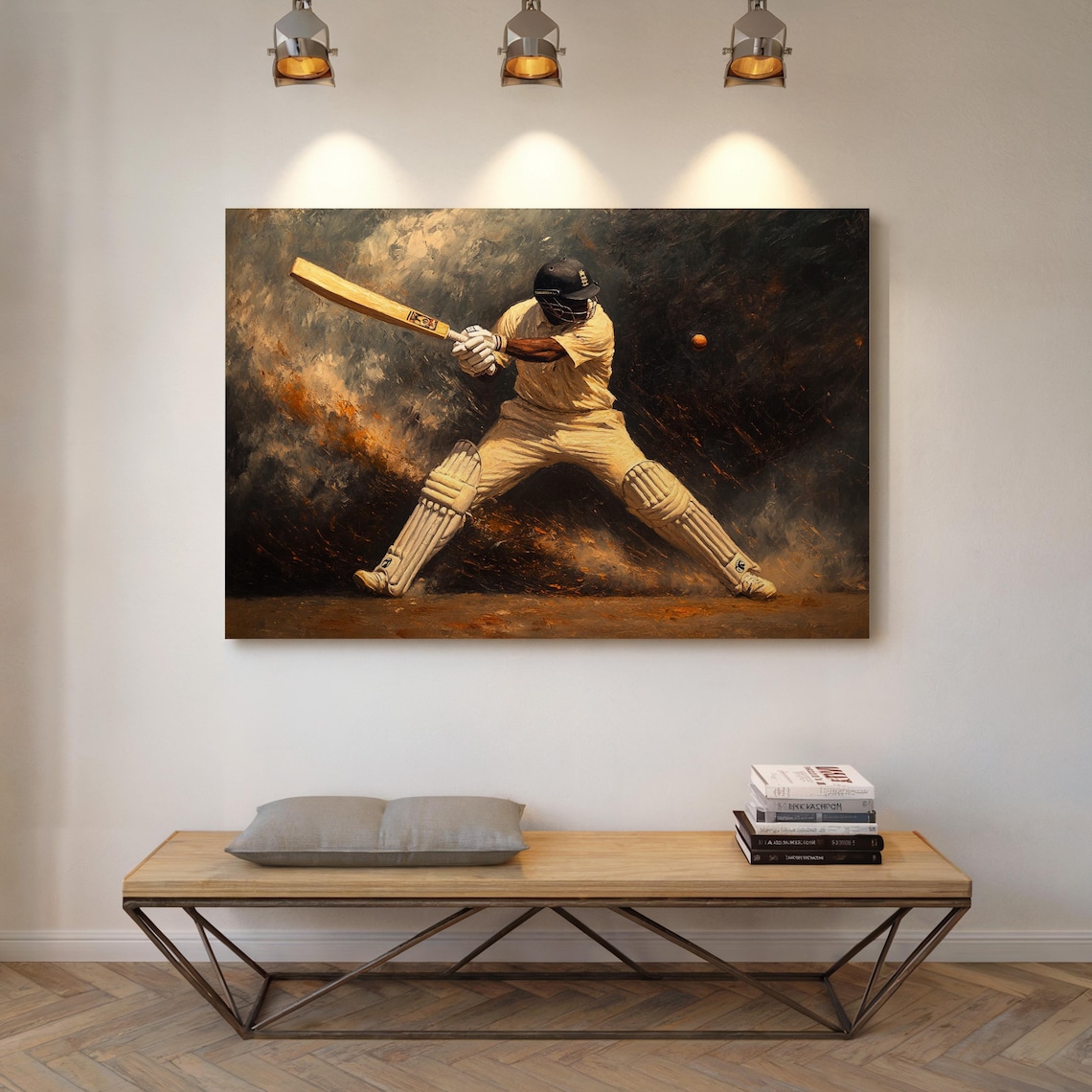 Cricket Batsman Action Shot Dramatic Vintage Sports Art Poster - Image 4