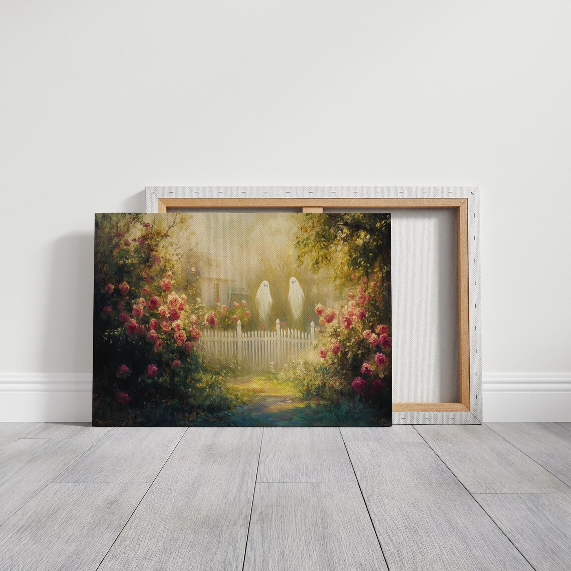 Ghosts in the Rose Garden Whimsical Halloween Art Painting Poster - Image 4