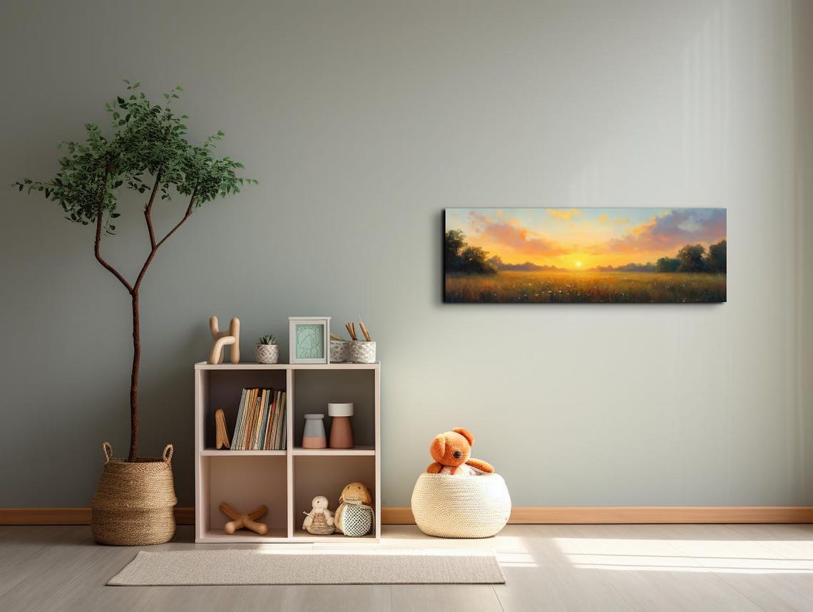 Golden Sunset Over Wildflower Field Country Panoramic Poster - Image 5