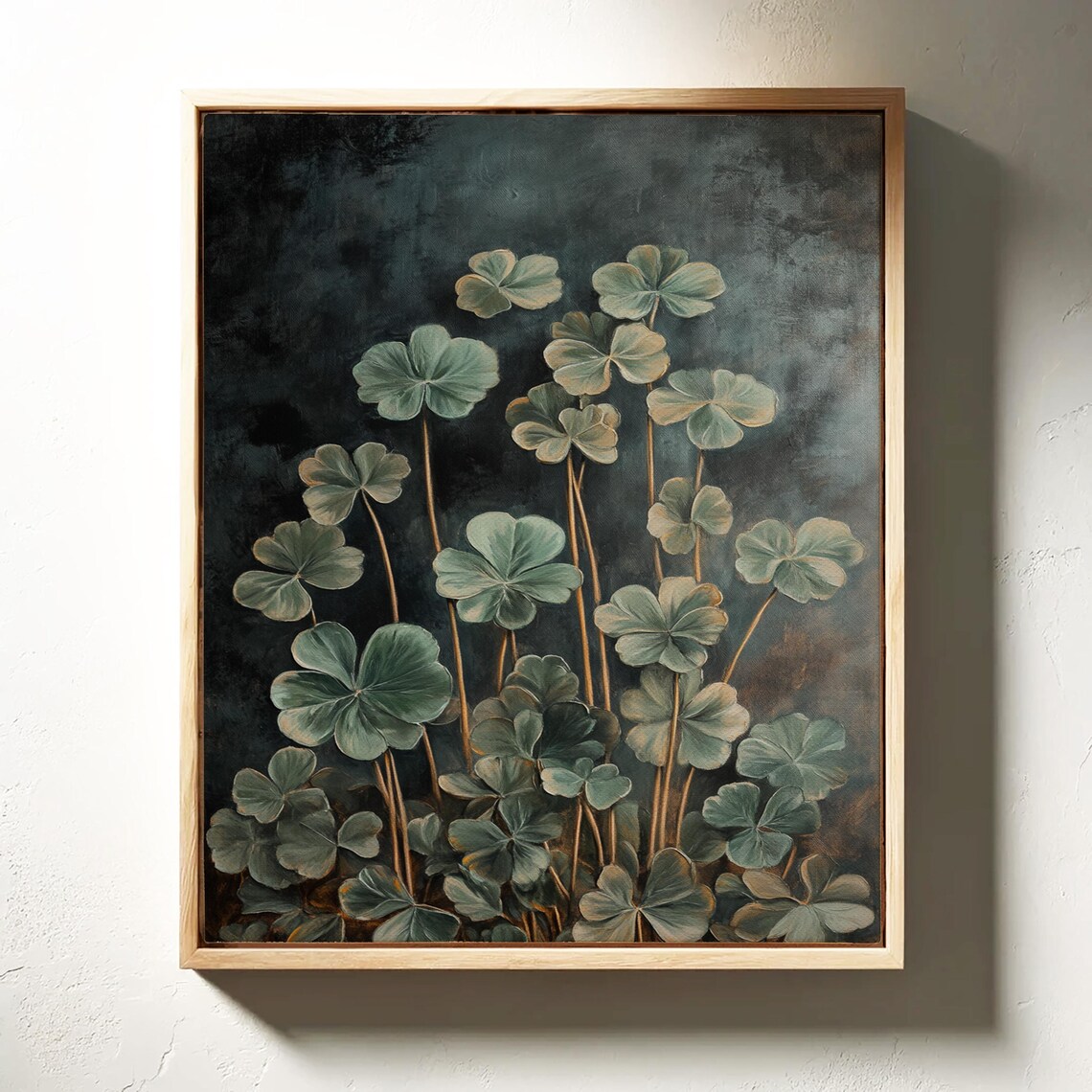 Lush Clover Leaves Moody Dark Green Botanical Painting Wall Art - Image 4