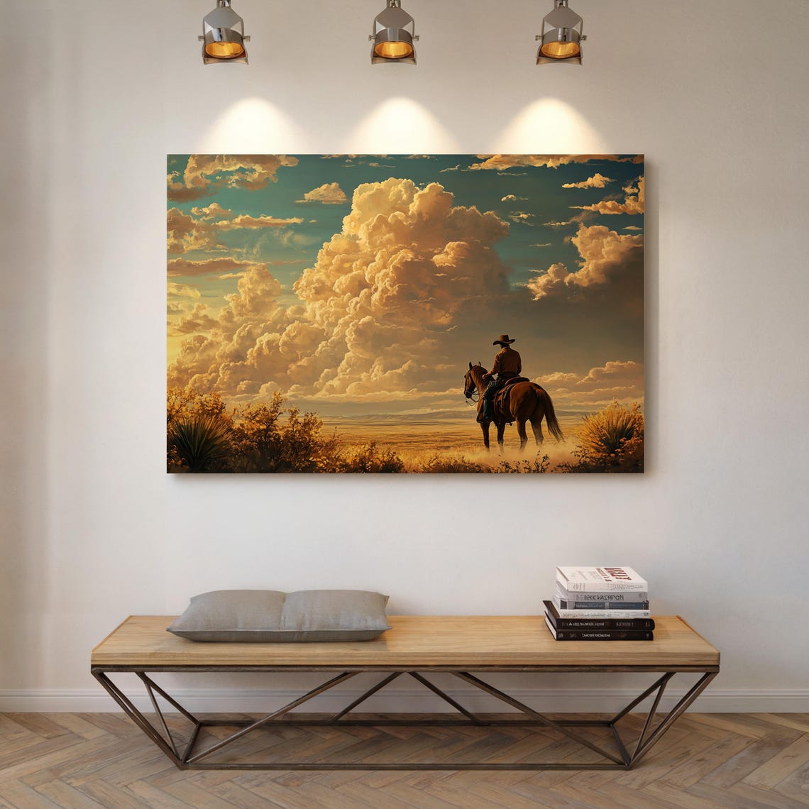 Lone Cowboy Under Golden Clouds Desert Dusk Western Wall Poster - Image 5