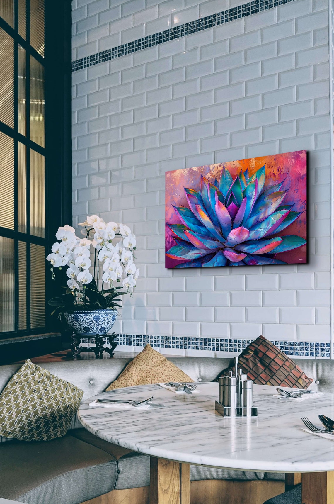 Vibrant Neon Blue Agave Succulent With Purple Pink Tones Wall Art - Image 5
