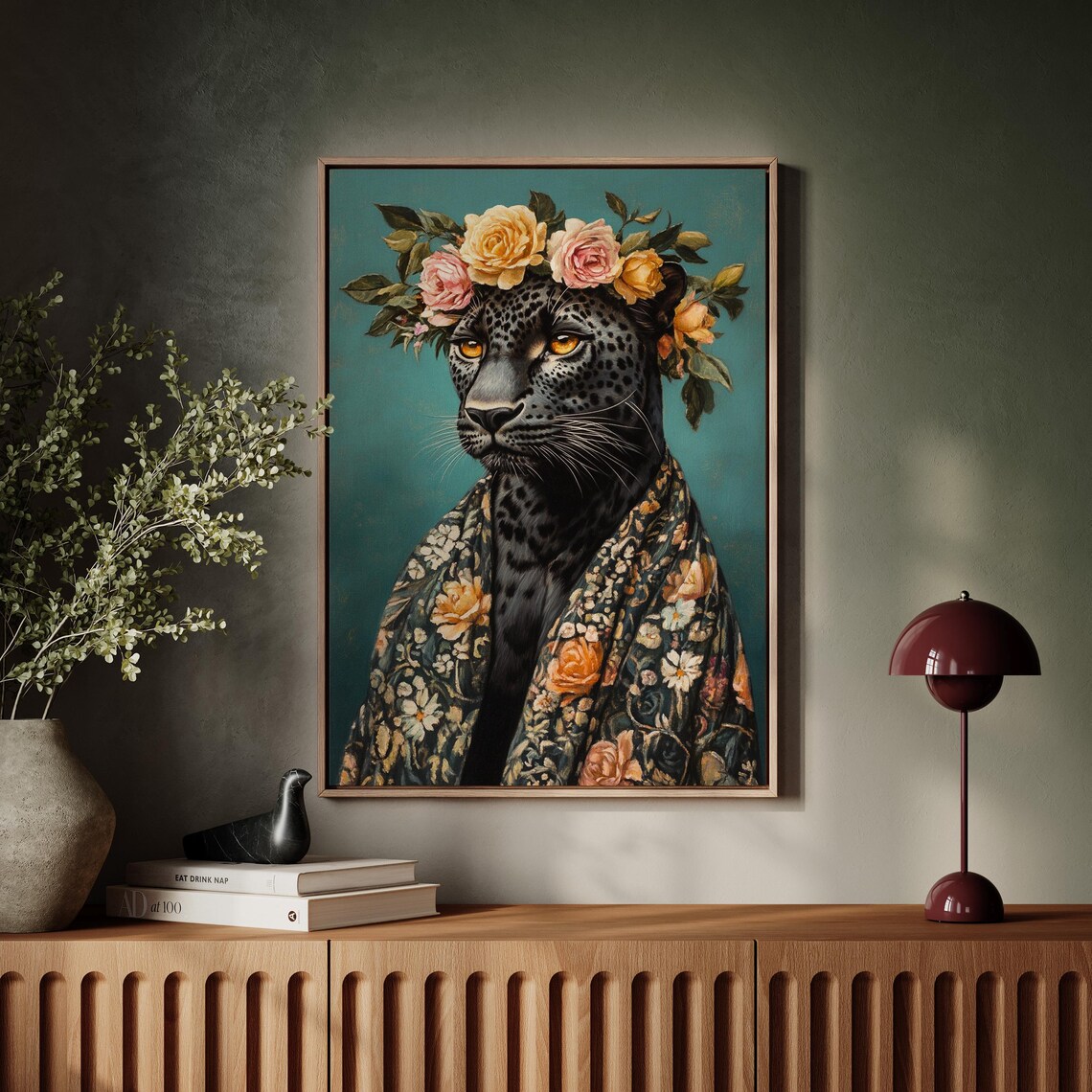 Elegant Black Panther Floral Crown Ornate Shawl Portrait Poster - Image 7