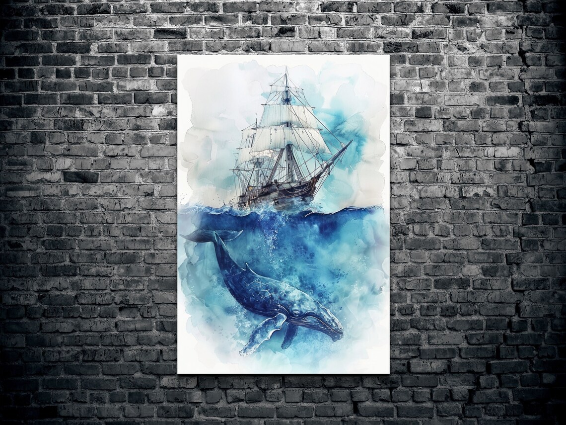 Whale Pirate Ship Watercolor Art Print, Nursery - Image 2