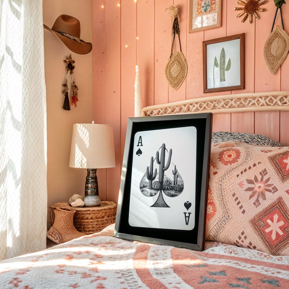 Ace of Spades Playing Card With Desert Cactus Western Art Poster