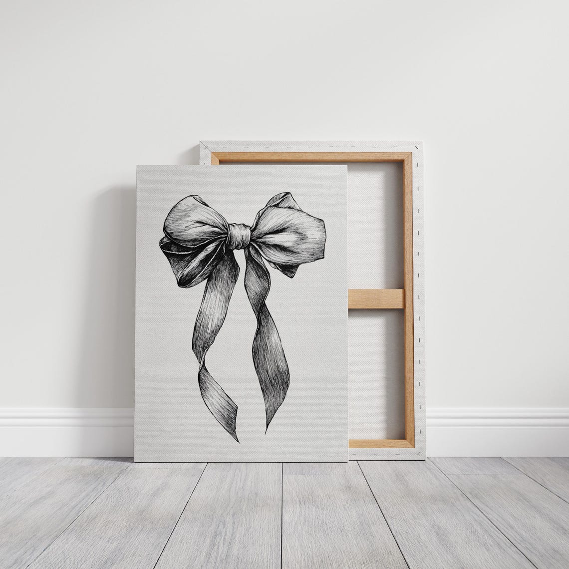 Vintage Ribbon Bow Sketch Black And White Minimalist Wall Art - Image 4