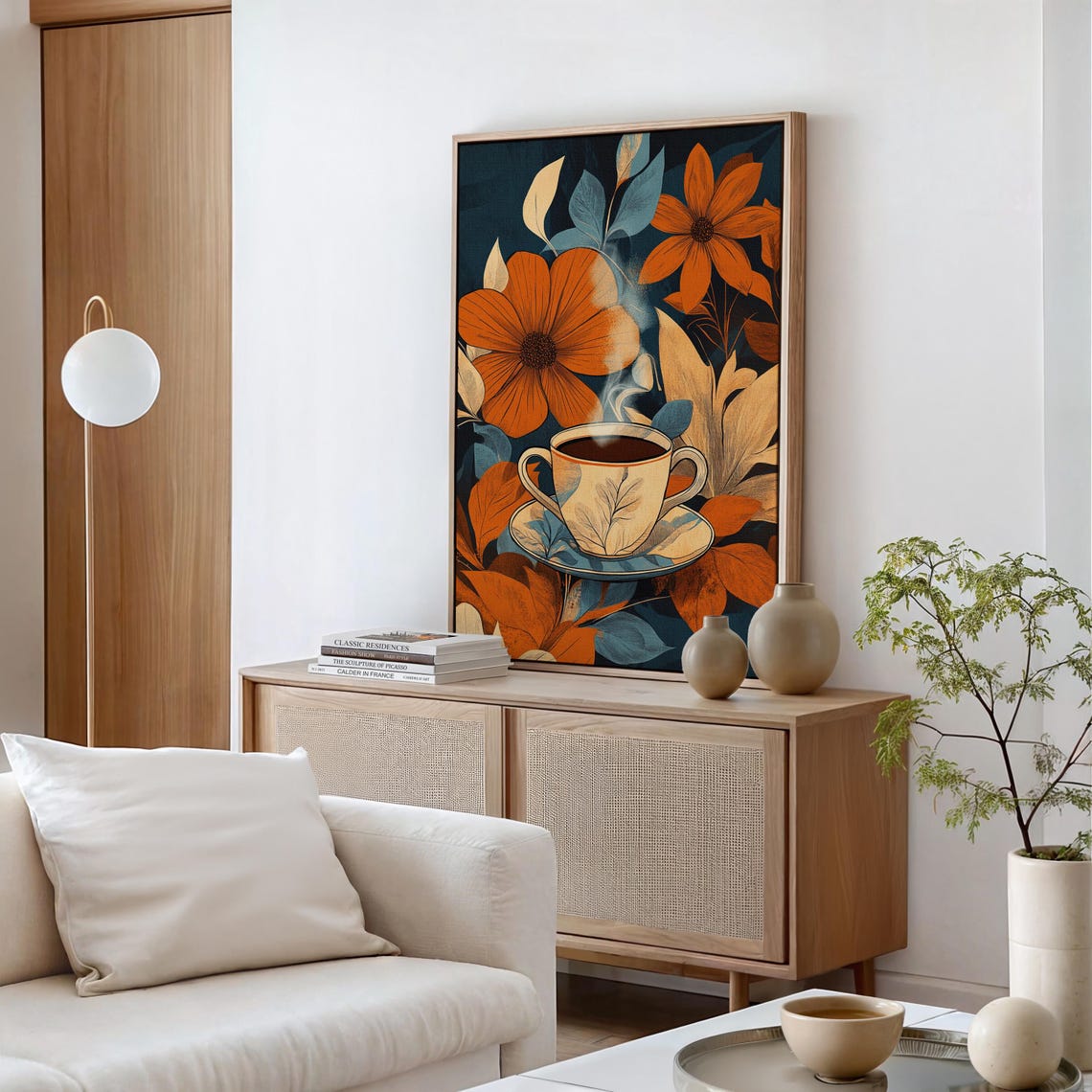 Vintage Coffee Cup With Autumn Florals Retro Botanical Art Poster - Image 4
